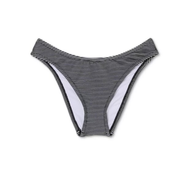 Shade & Shore Women's Textured Cheeky Bikini Bottom Black/White Stripe Small - Picture 1 of 6